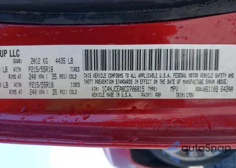 2012 Jeep Compass Latitude из США, поврежденный, VIN 1C4NJCEA8CD706815